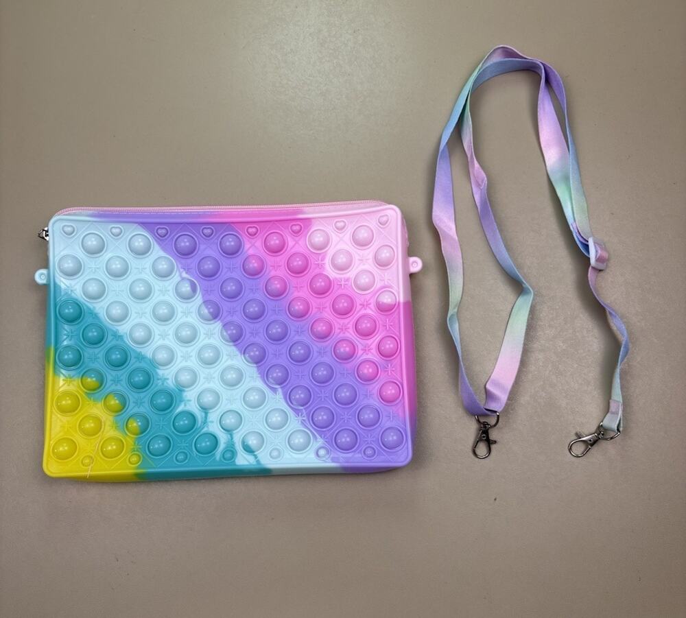 Pastel Rainbow Pop It Crossbody Bag Fidget Purse Silicone Zipper NWOT Strap